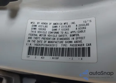 2016 Honda Accord Sport z USA, uszkodzony, nr VIN 1HGCR2F52GA062913